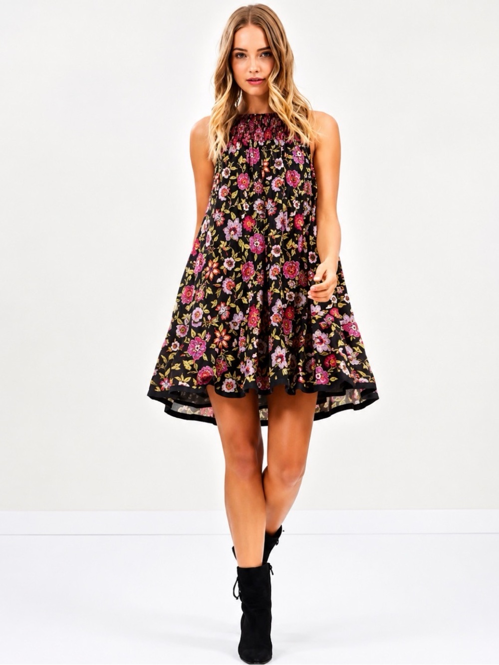 Free People Oh Baby Floral Smocked Mini Dress Size Small Whimsigoth Coquette